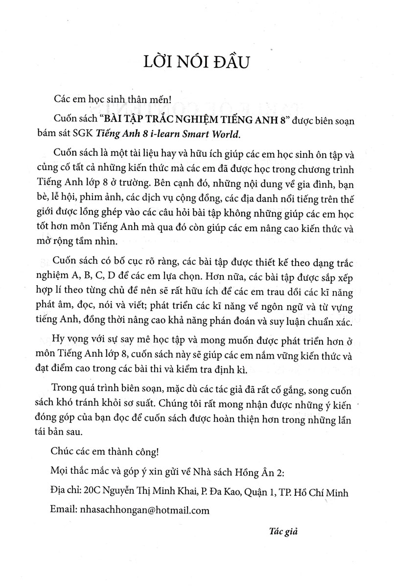 BÀi TẬp TrẮc NghiỆm TiẾng Anh LỚp 8 Có đáp án Dùng Kèm Sgk Tiếng